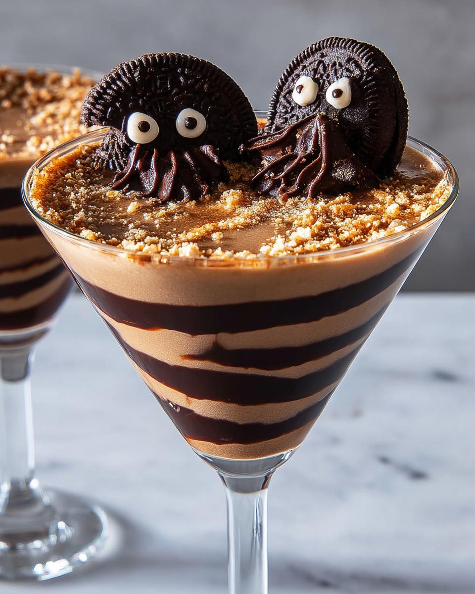 A decadent chocolate dream Thanksgiving drink layered with chocolate syrup and topped with Oreo cookies and chocolate frosting.