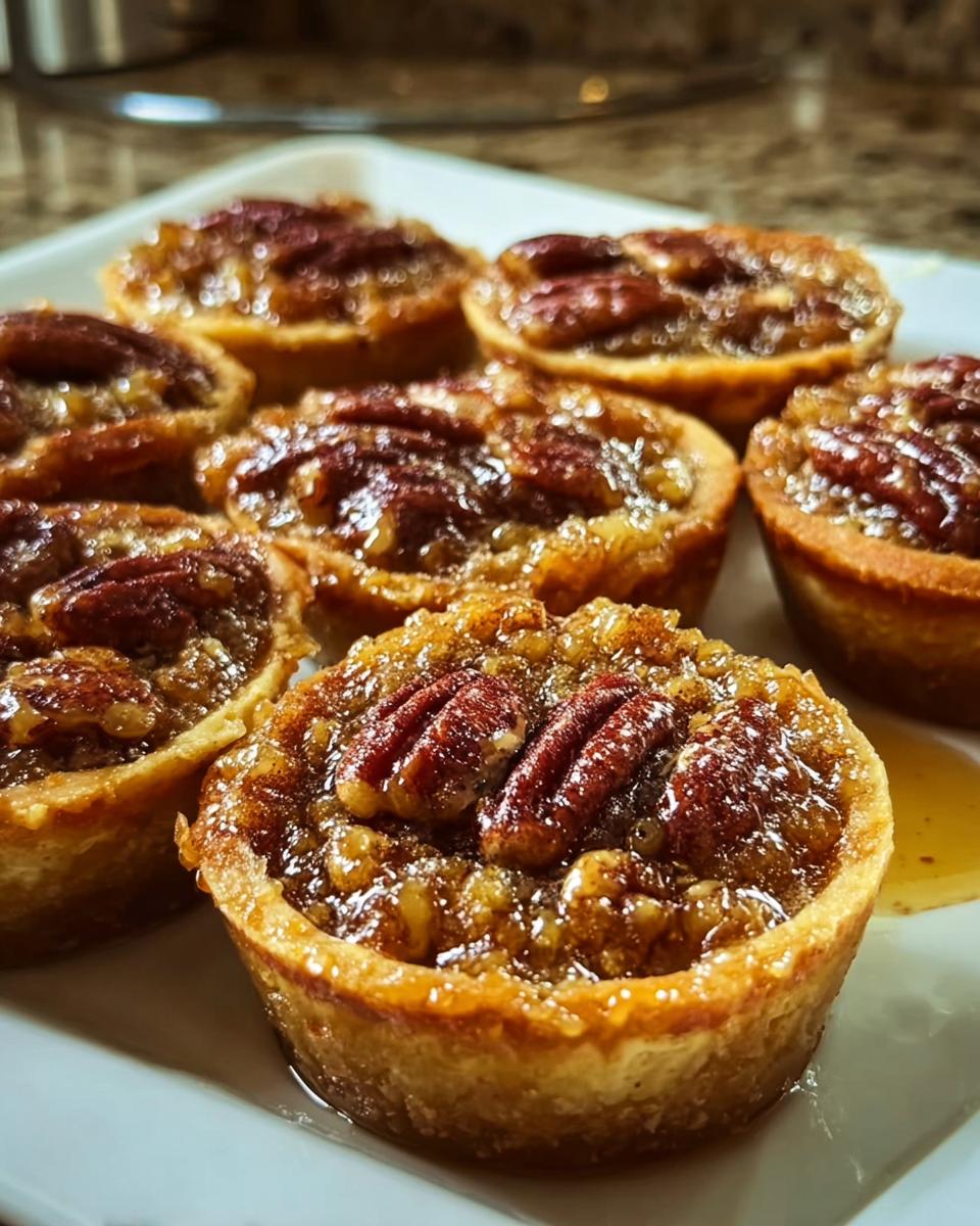 Close-up of mini pecan pies, perfect for quick Thanksgiving Desserts in 20 Minutes.