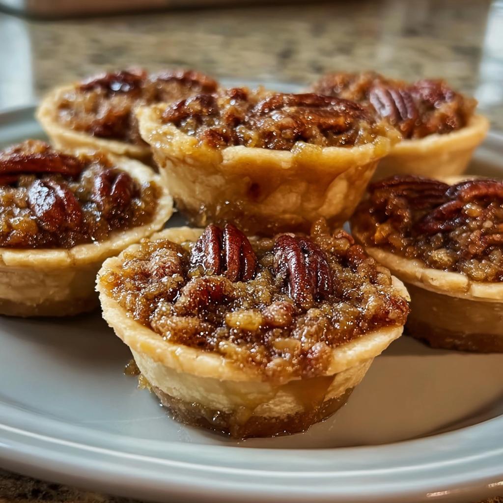 Close-up of mini pecan pies, perfect for Thanksgiving Desserts in 20 Minutes.