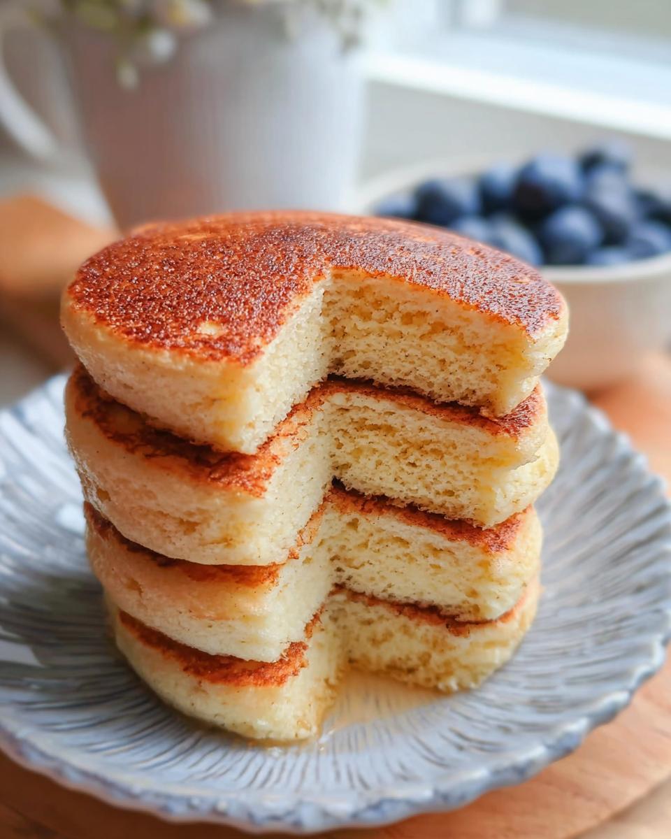 A stack of fluffy Protein Ghost Pancakes with a bite taken out, sprinkled with cinnamon.