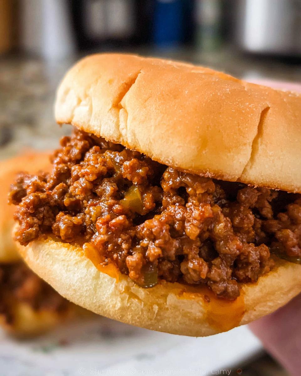A close-up shot of a delicious, saucy Sloppy Joes sandwich served on a soft, toasted bun.
