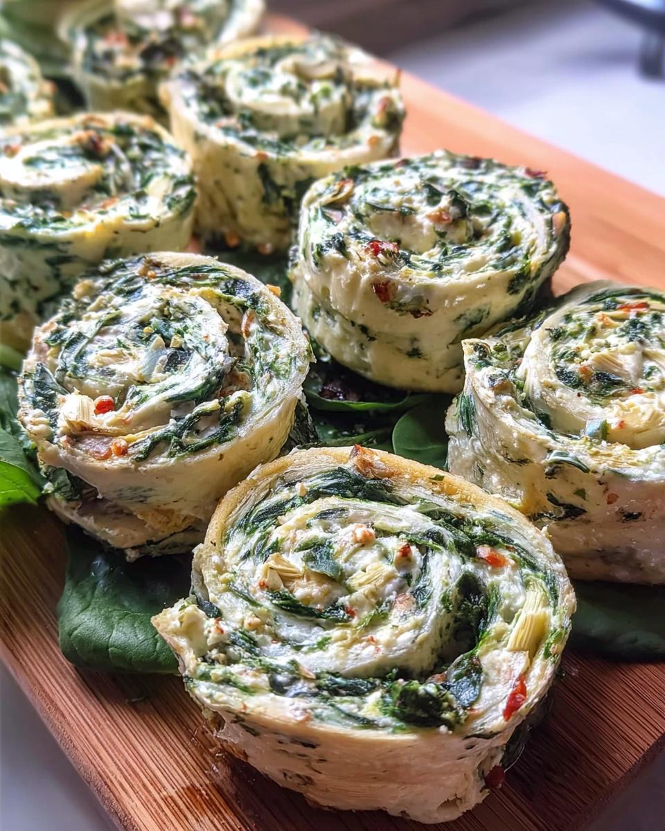 Close-up of several baked Spinach Dip Pinwheels showing the creamy green swirl of spinach and cheese filling.