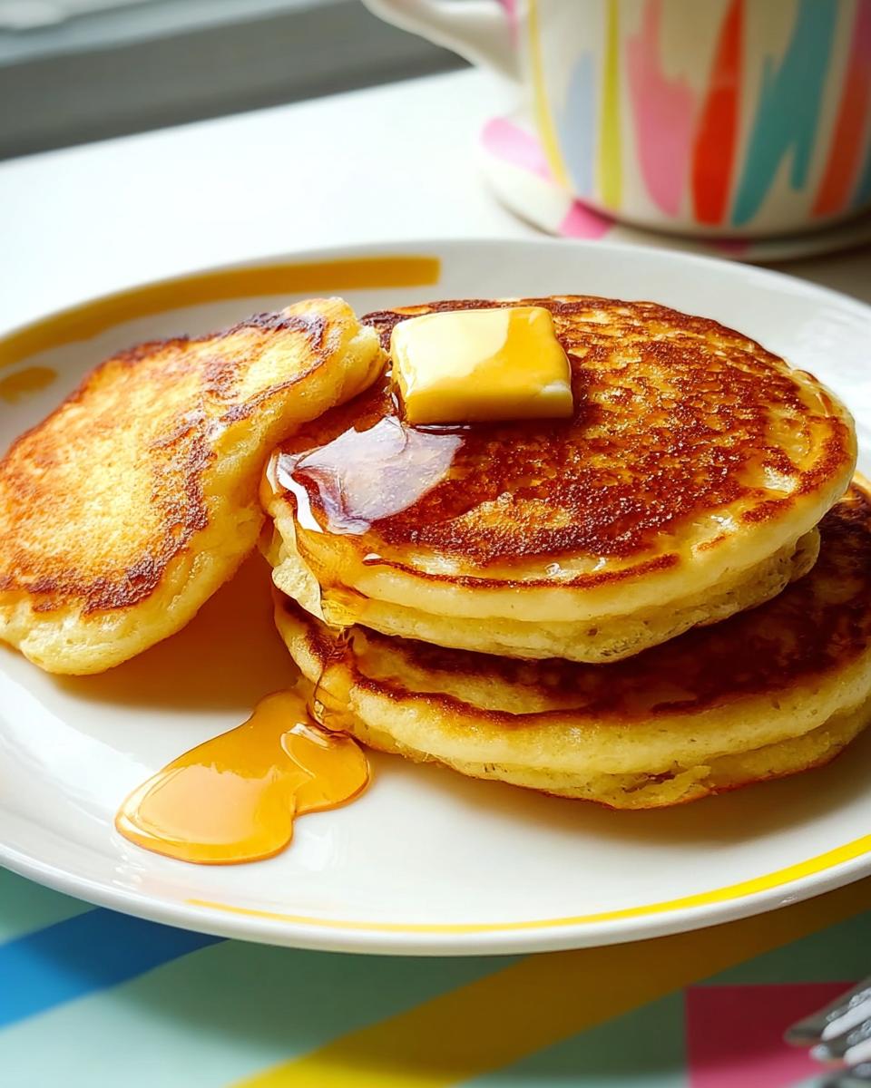 A stack of fluffy pancakes topped with melting butter and drizzled with syrup, illustrating the Best Ever Pancakes Recipe.