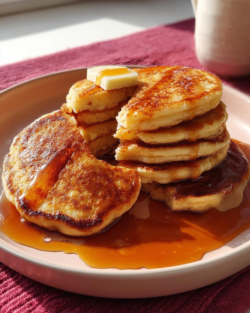 A tall stack of fluffy pancakes topped with melting butter and drizzled with syrup, showcasing the Best Fluffy Pancake Recipe.