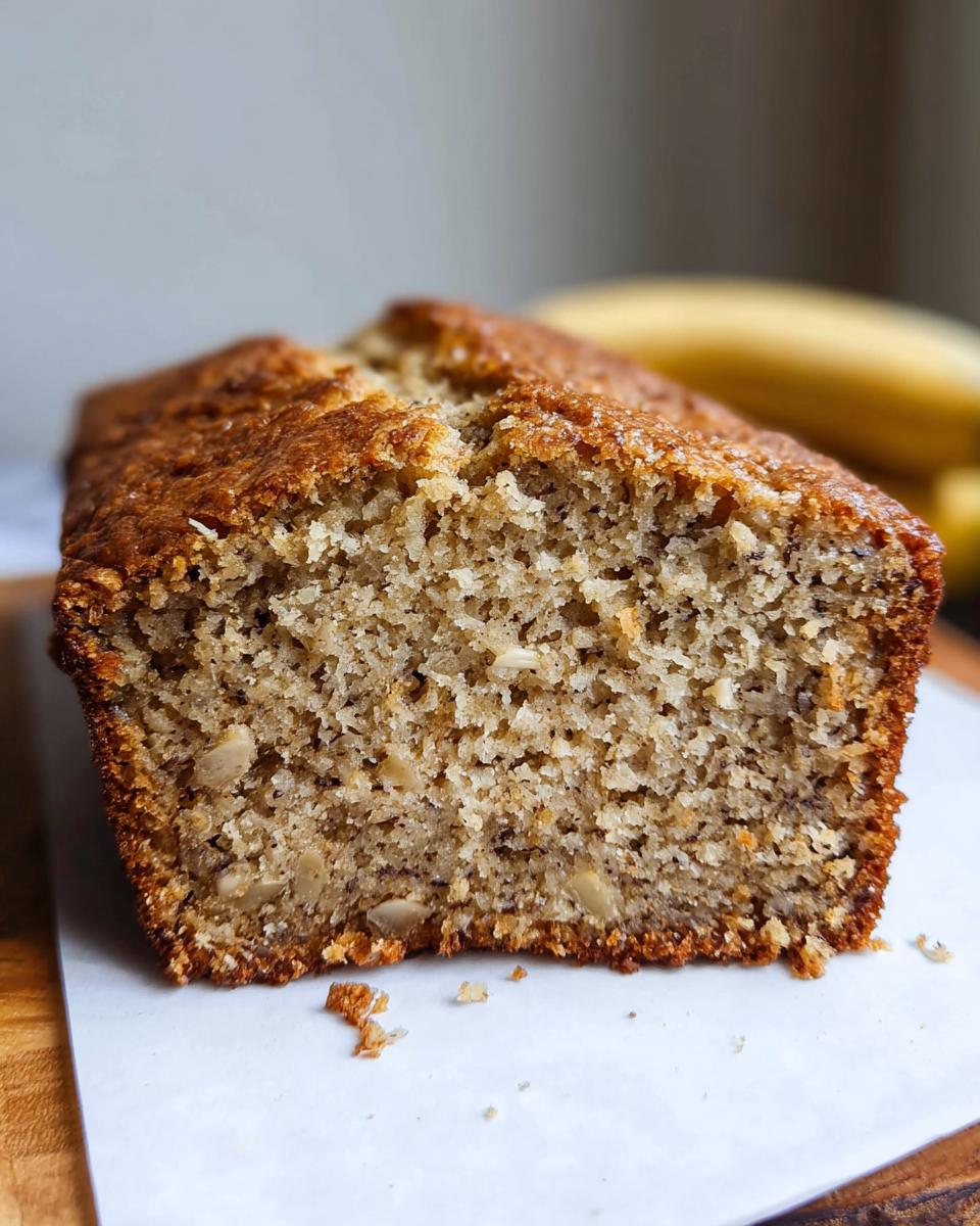 Close-up of a slice showing the moist crumb texture of Classic Moist Banana Bread with visible nuts.