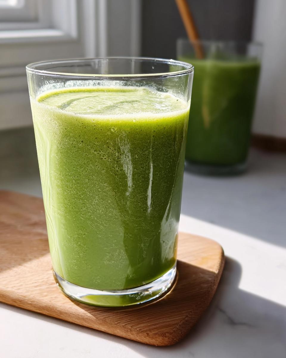 Close-up of a vibrant green smoothie in a clear glass, part of our Easy Smoothie Recipes for Beginners.