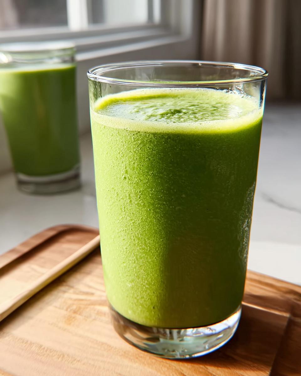 Close-up of a tall glass filled with a vibrant green smoothie, part of our Easy Smoothie Recipes for Beginners.