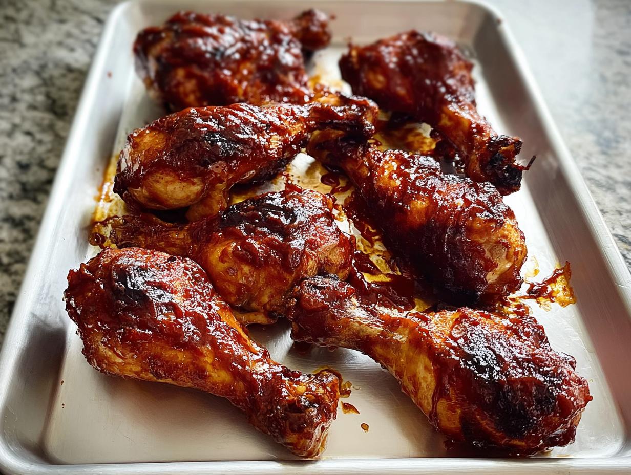 Amazing 4 ingredient Honey BBQ Baked Chicken Legs