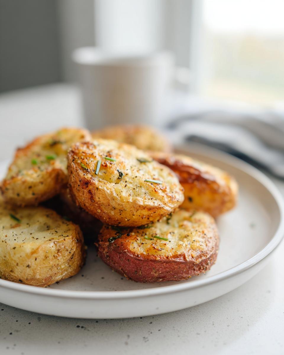 Close-up of roasted, halved red potatoes seasoned with herbs, perfect for 100 Side Dish Recipes!