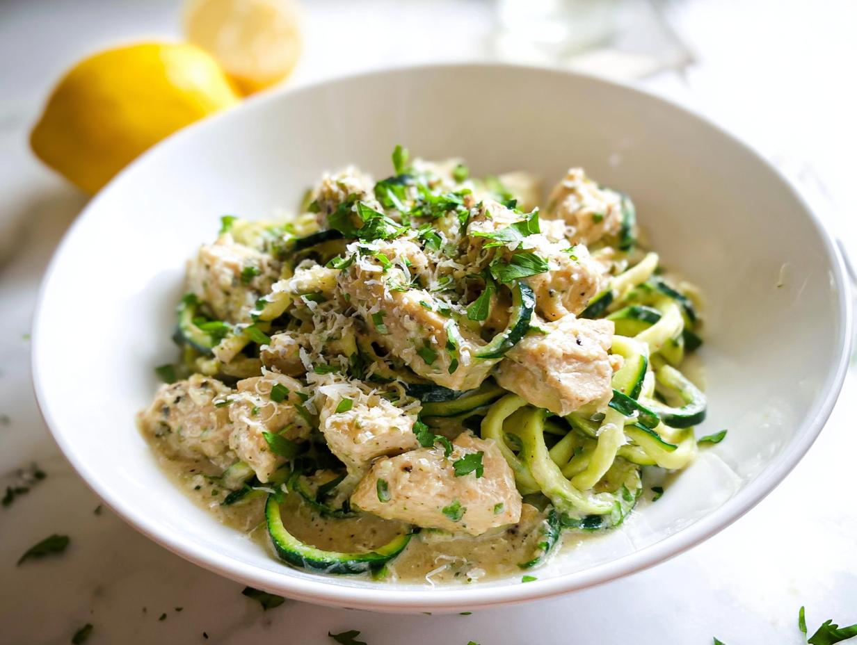 Amazing Zucchini Noodle Chicken Alfredo Lightened Up