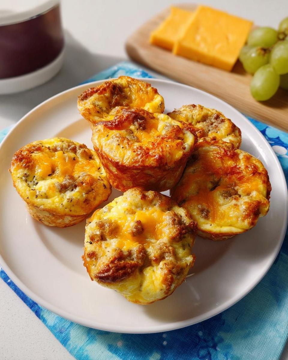 A plate of savory egg muffins topped with melted cheese, perfect for 20-Ingredient Breakfast Ideas.