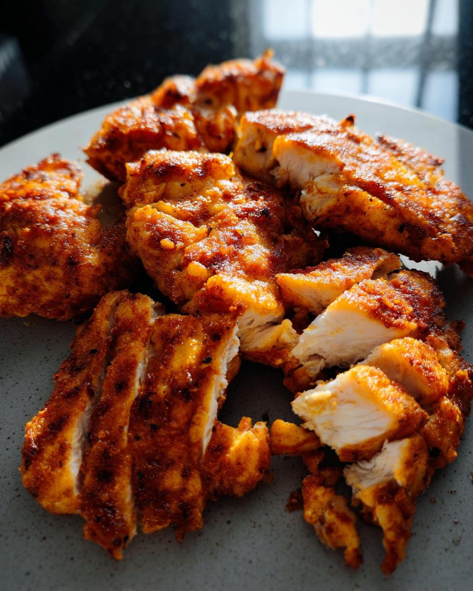 A close-up of perfectly cooked air fryer chicken pieces, seasoned and golden brown.