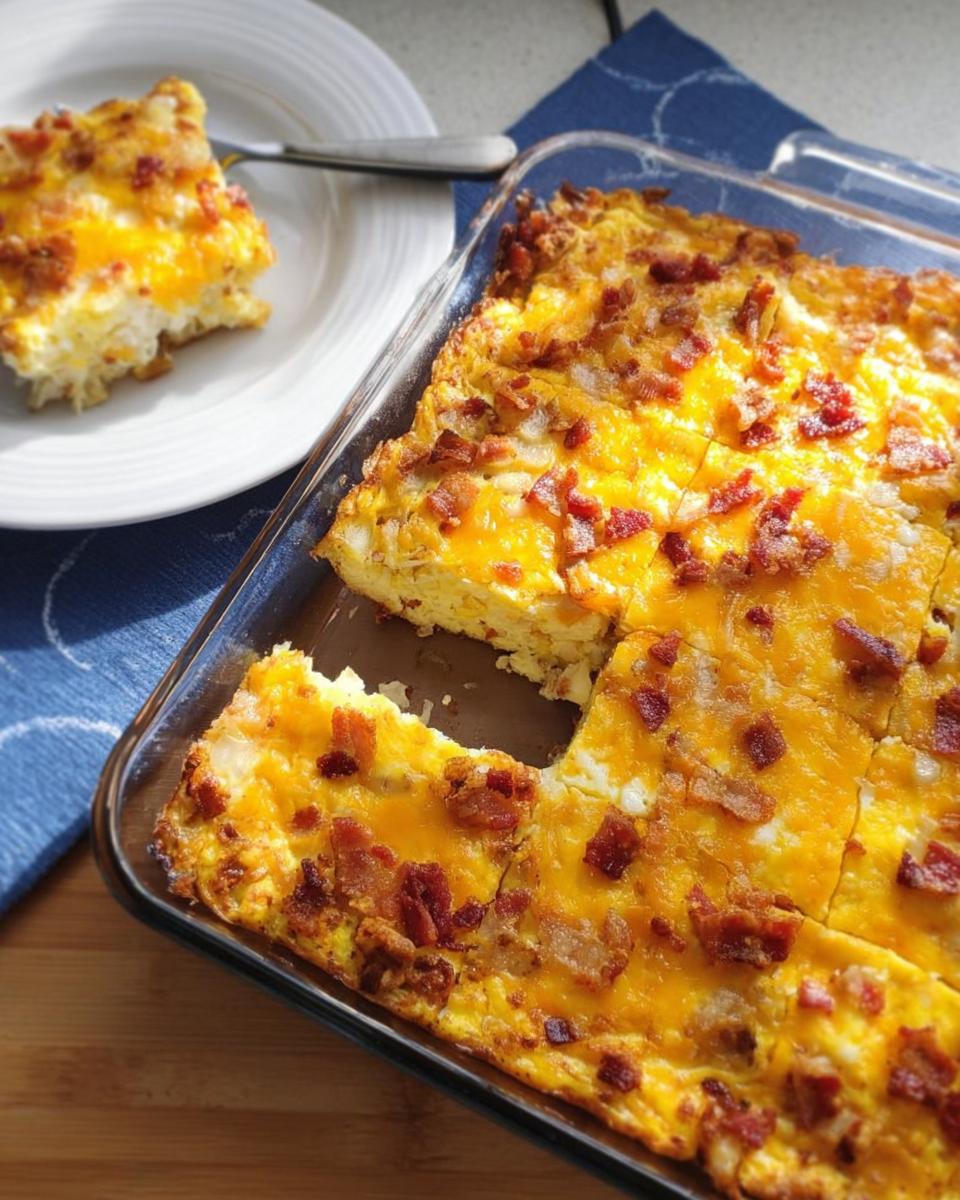 A delicious breakfast casserole with bacon and cheese, perfect for your breakfast ideas recipes.
