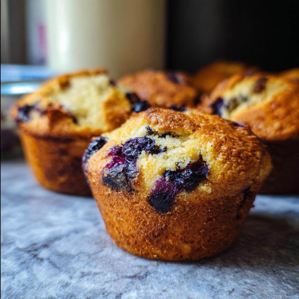 Close-up of freshly baked blueberry muffins, perfect for cake ideas recipes meal prep.