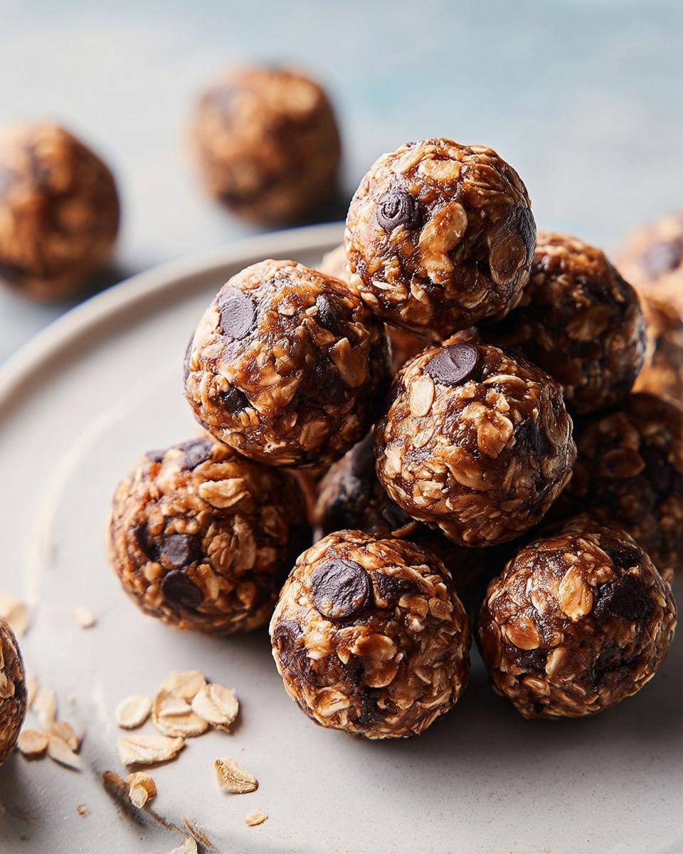 A stack of chocolate chip energy balls, a perfect addition to your breakfast ideas recipes.