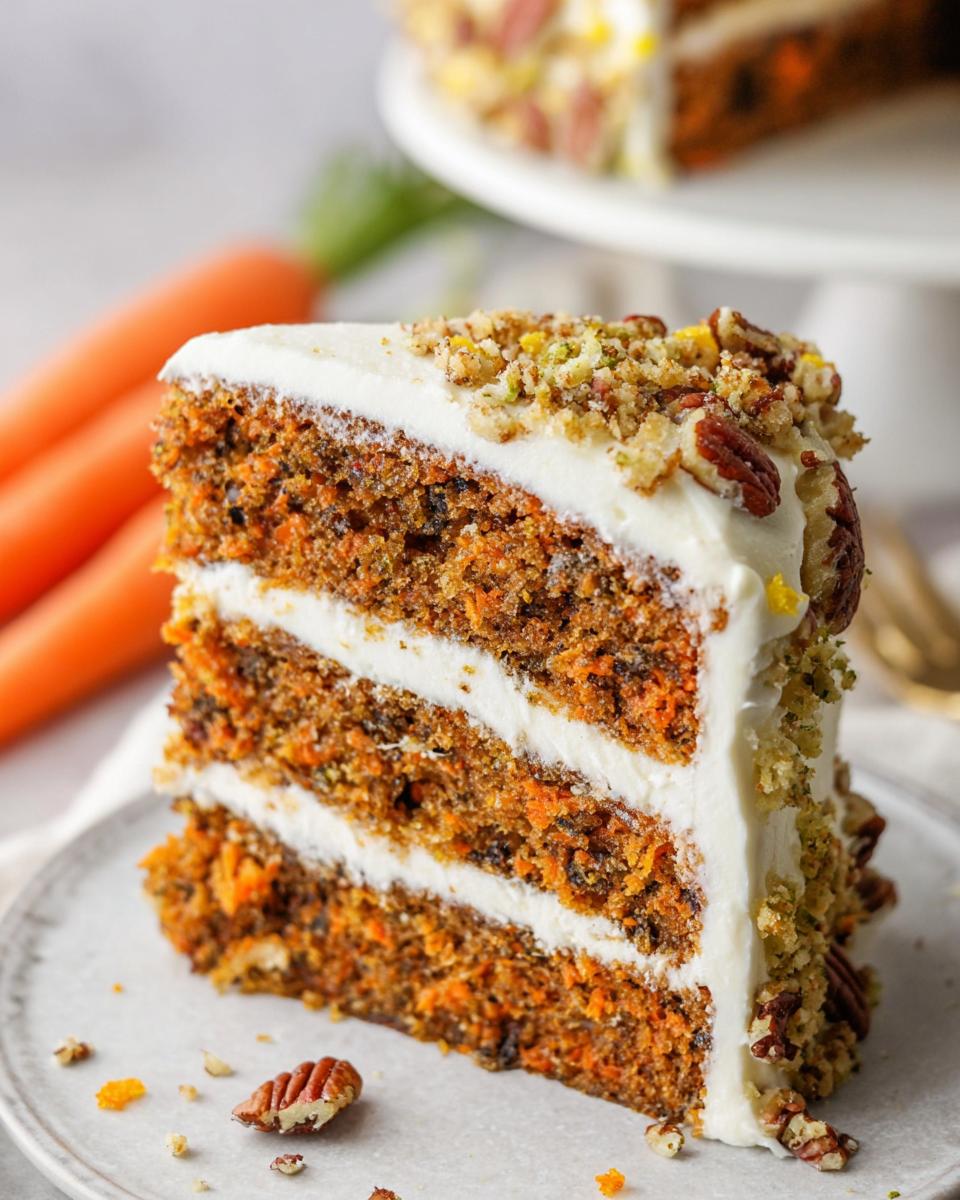A delicious slice of carrot cake with cream cheese frosting, topped with pecans and a sprinkle of zest. The Only Cake Ideas Recipes Recipe You’ll Need (2025).
