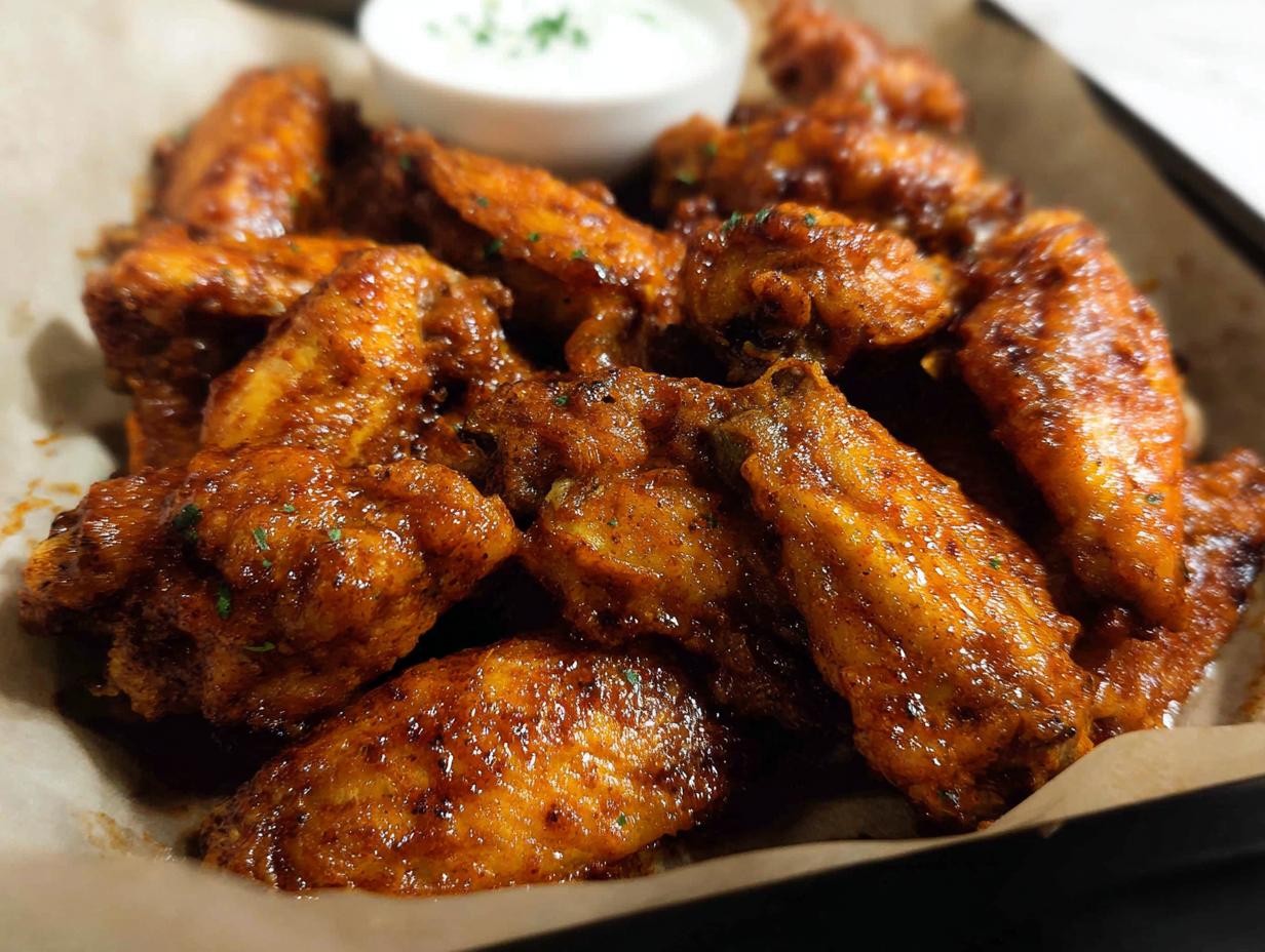 A close-up of a platter of glossy, seasoned chicken wings, perfect for quick Chicken Wings Recipes in 20 Minutes.