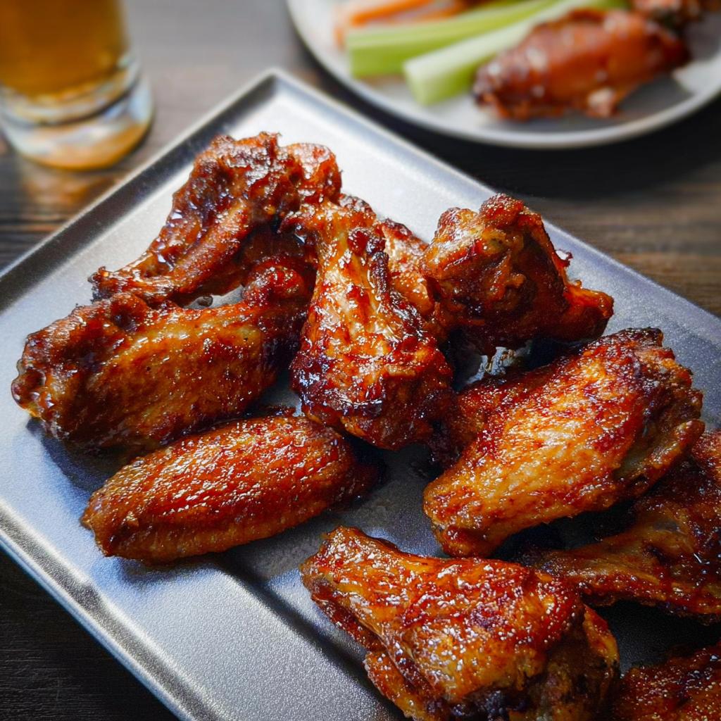 A plate of glistening, saucy chicken wings, perfect for when you crave chicken wings recipes.