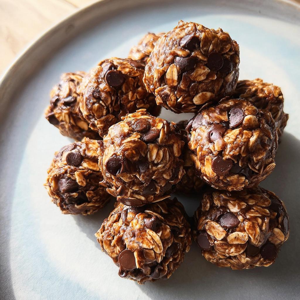 A pile of chocolate chip energy balls made with oats and chocolate chips, perfect for breakfast ideas.