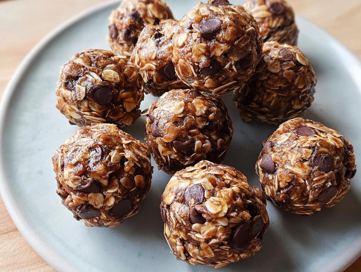 A pile of chocolate chip energy bites made with oats and chocolate chips, perfect for breakfast ideas recipes.