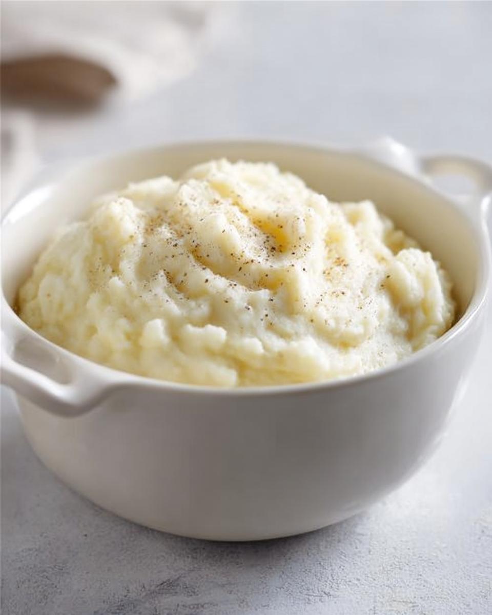 A bowl of creamy mashed potatoes, seasoned with pepper, perfect for mashed potatoes recipes meal prep.