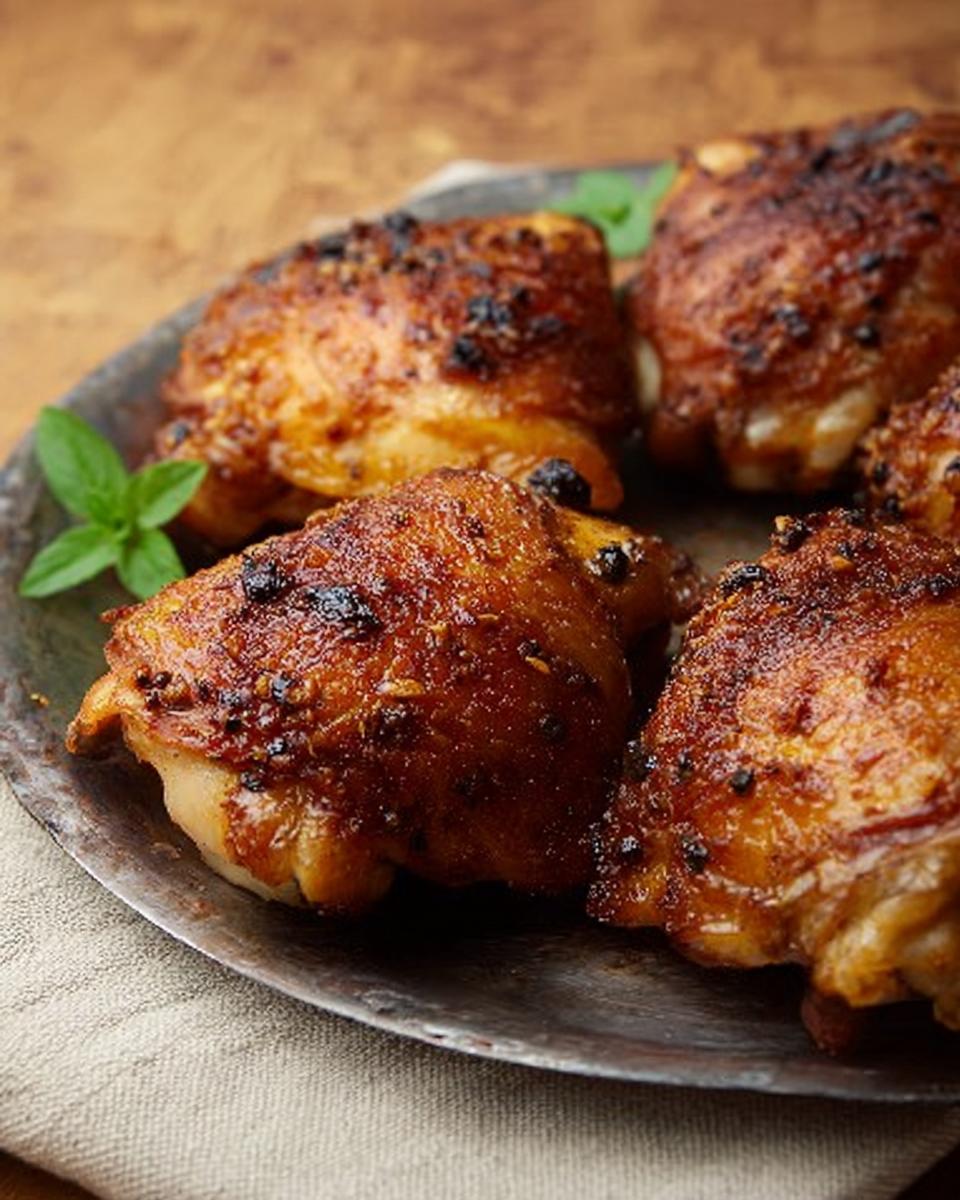 Close-up of perfectly baked chicken thighs with crispy skin, a delicious option from our chicken thigh recipes.