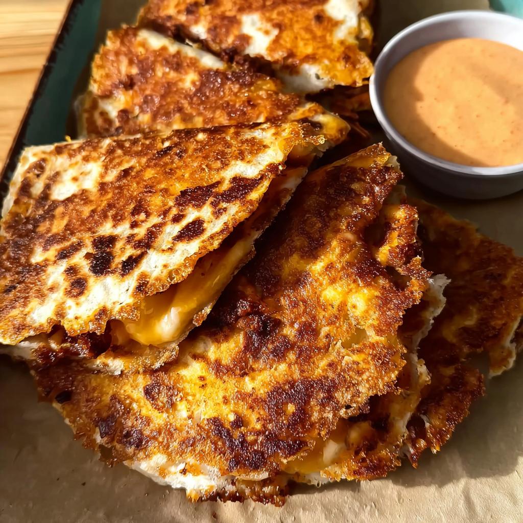 Golden brown and crispy cheese quesadillas, perfect for Restaurant-Style Taco Tuesday Recipes at Home.