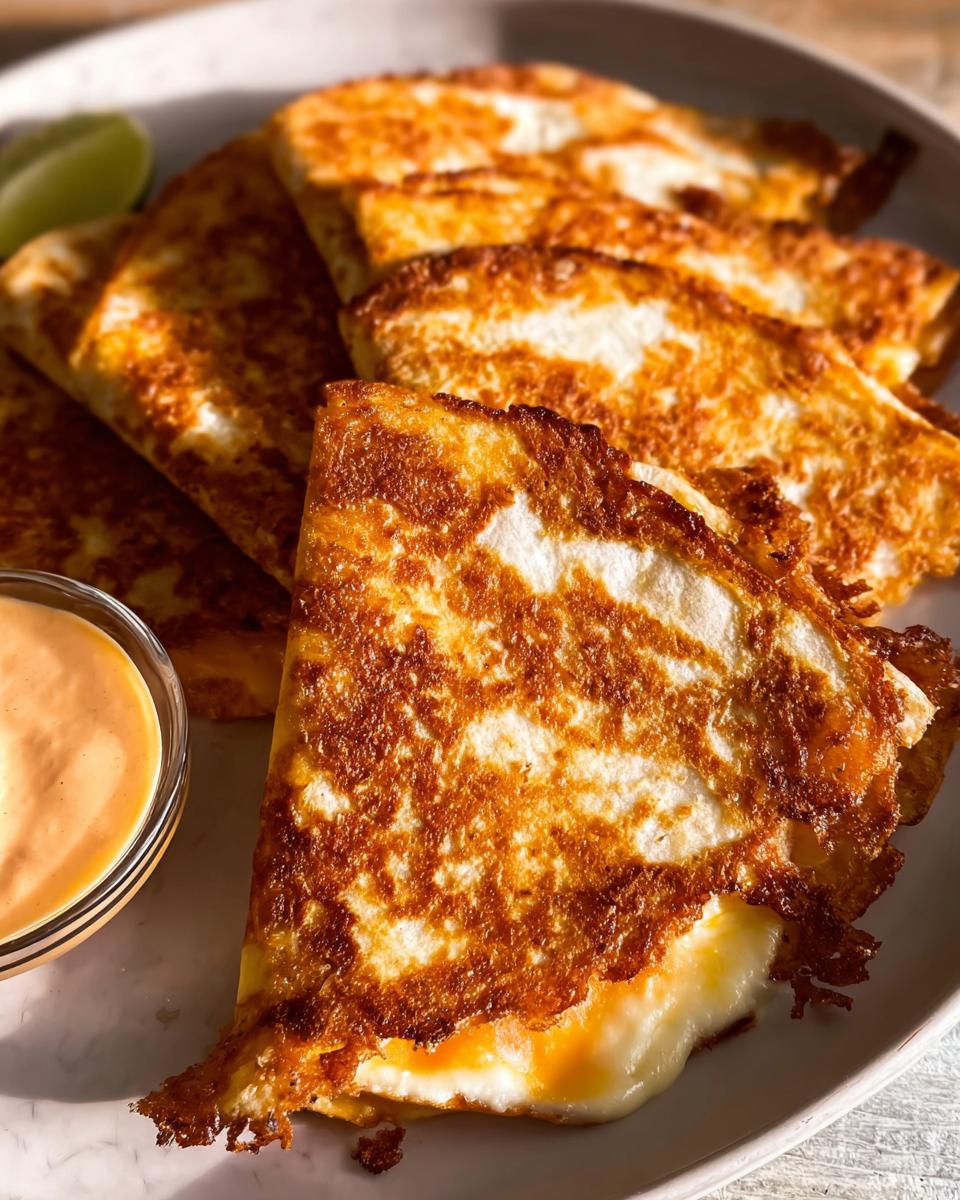 Golden-brown crispy queso fundido slices served with a side of dipping sauce and lime wedges, perfect for Restaurant-Style Taco Tuesday Recipes at Home.