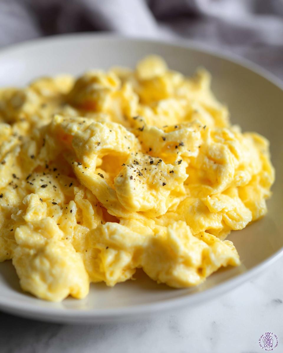 Close-up of fluffy scrambled eggs seasoned with black pepper, a perfect example of delicious egg recipes.
