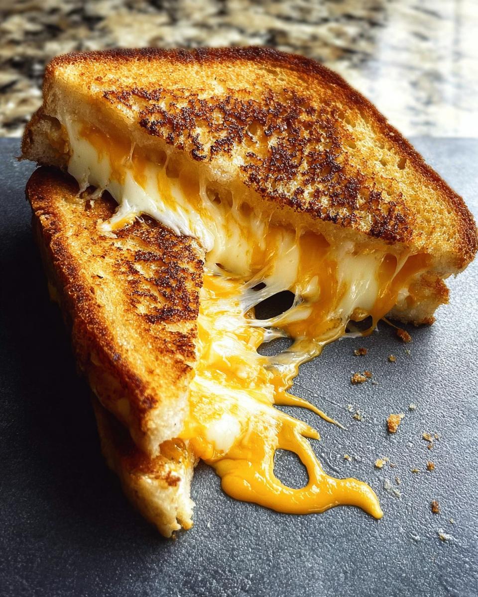 A perfectly grilled cheese sandwich with melted cheese oozing out, showcasing why everyone loves this grilled cheese recipe.