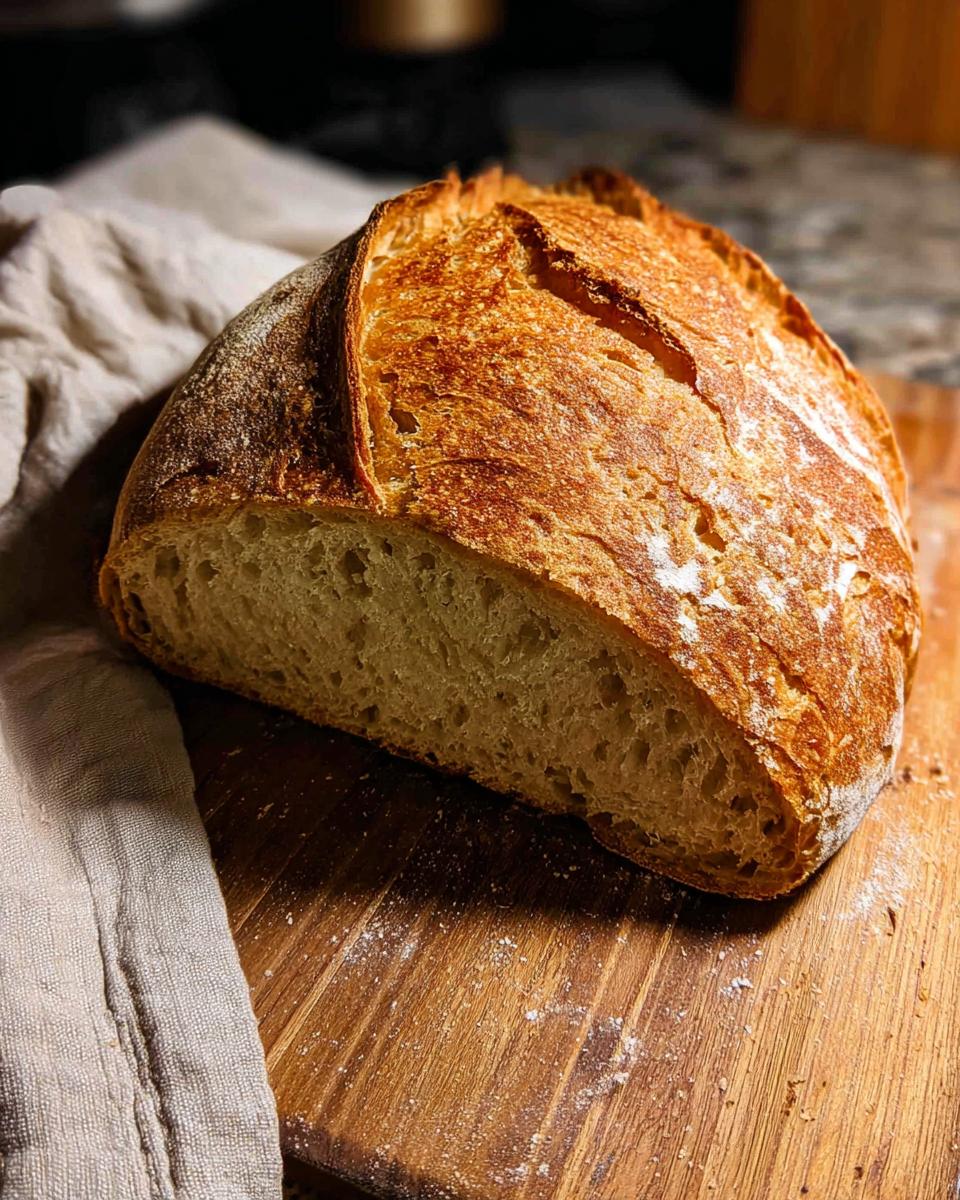 A golden-brown loaf of freshly baked bread, sliced in half, showcasing its airy crumb and crust. Perfect for healthy meals recipes.