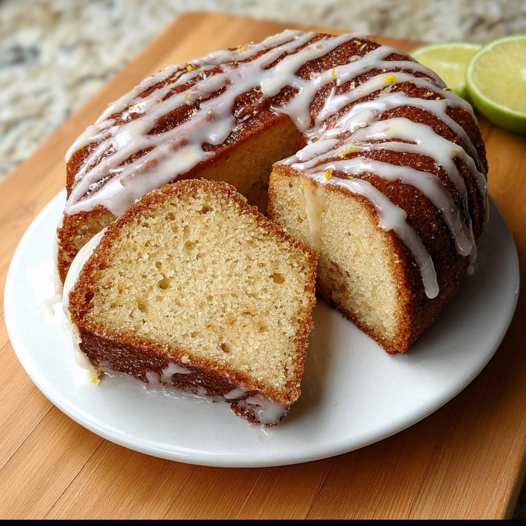 A slice of lemon bundt cake with white icing and lemon zest, part of cake ideas recipes.