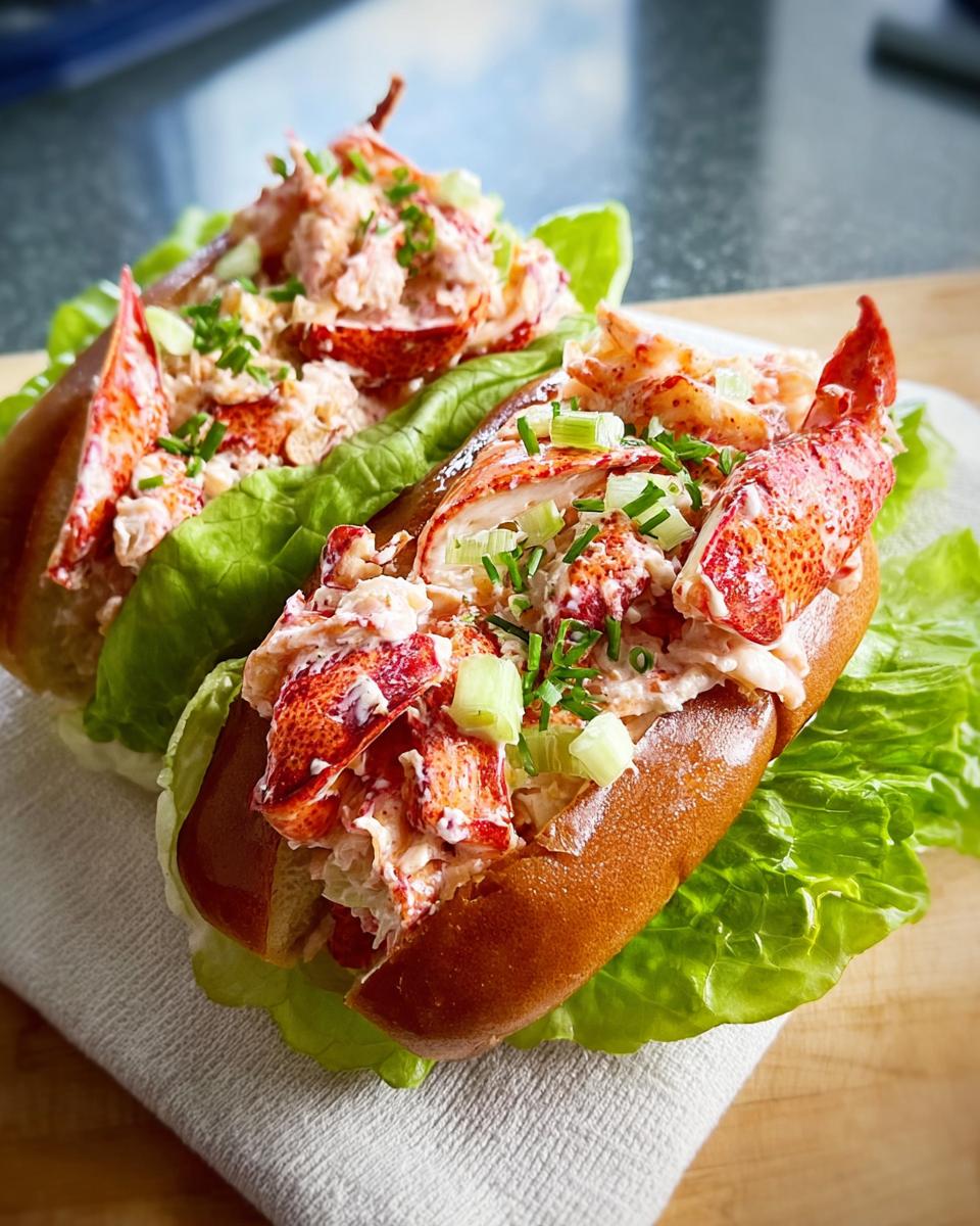 Two delicious lobster roll sandwiches filled with fresh lobster meat, lettuce, and chives, part of The Ultimate Sandwich Ideas Recipes Guide for Beginners.
