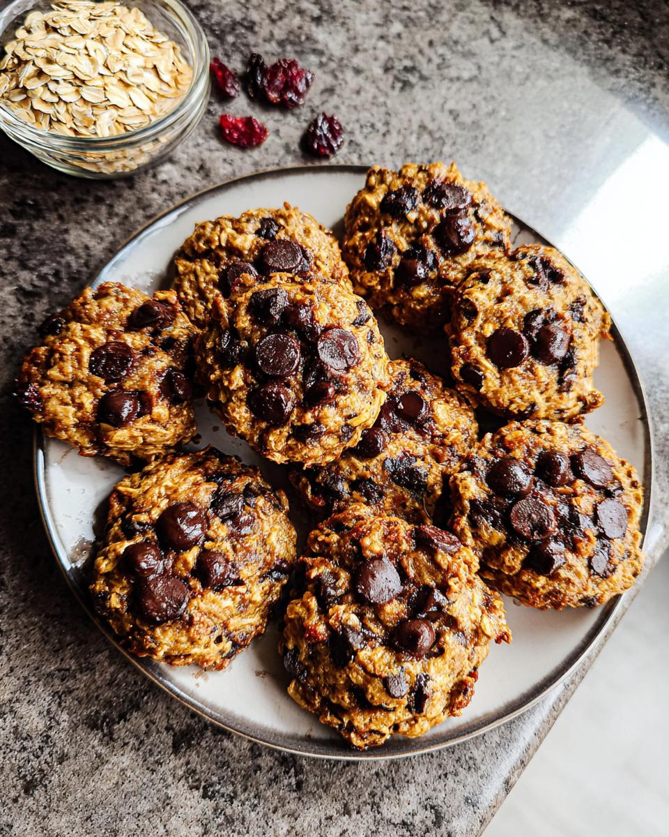 A plate of delicious oatmeal chocolate chip cookies, perfect for quick breakfast ideas.