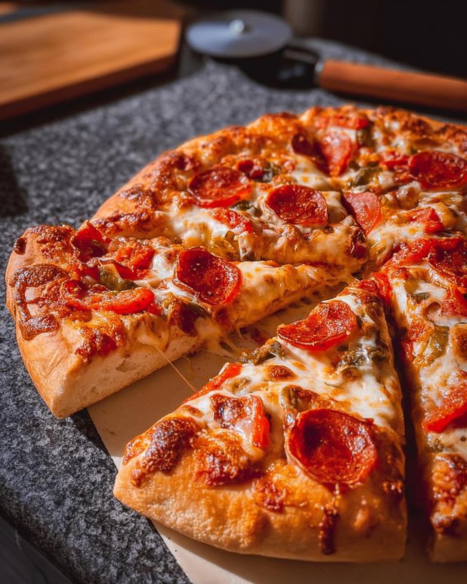 A delicious pepperoni pizza, sliced and ready to serve, perfect for busy weeknights.