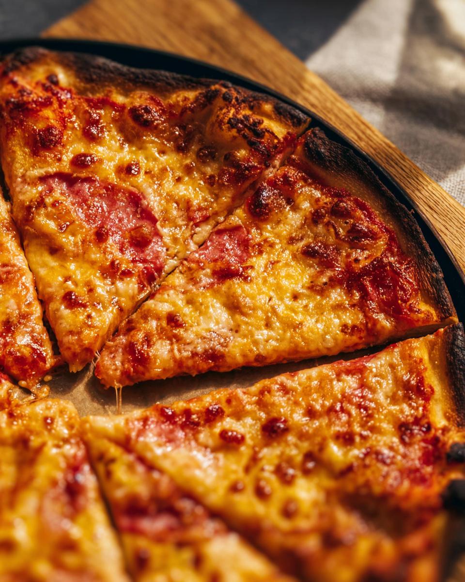 Close-up of a freshly baked pepperoni pizza, sliced and ready for Pizza Night.