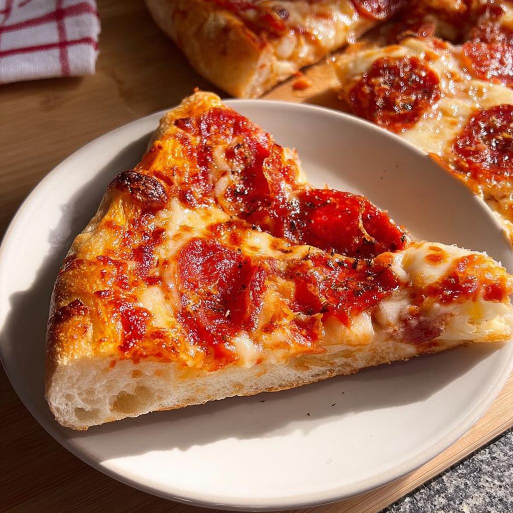 A delicious slice of pepperoni pizza with melted cheese and a crispy crust, perfect for pizza night recipes.
