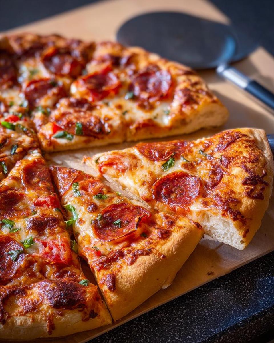 A close-up of a delicious pepperoni pizza slice, perfect for pizza night recipes.