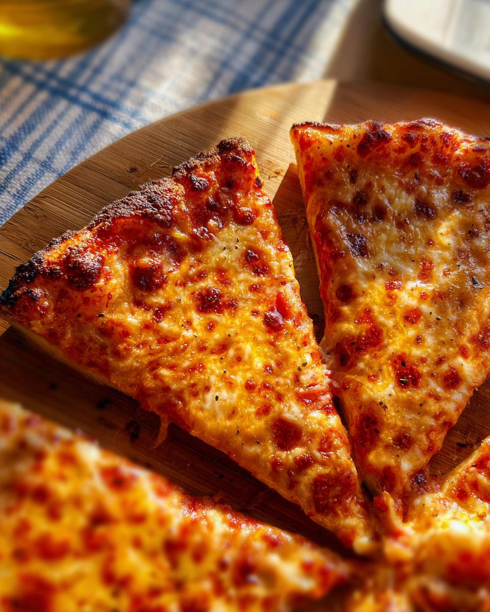 Close-up of three slices of cheesy pizza, perfect for pizza night recipes.