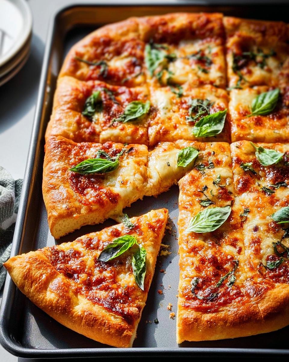 A delicious Margherita pizza, cut into squares, perfect for Pizza Night Recipes in 10 Minutes.