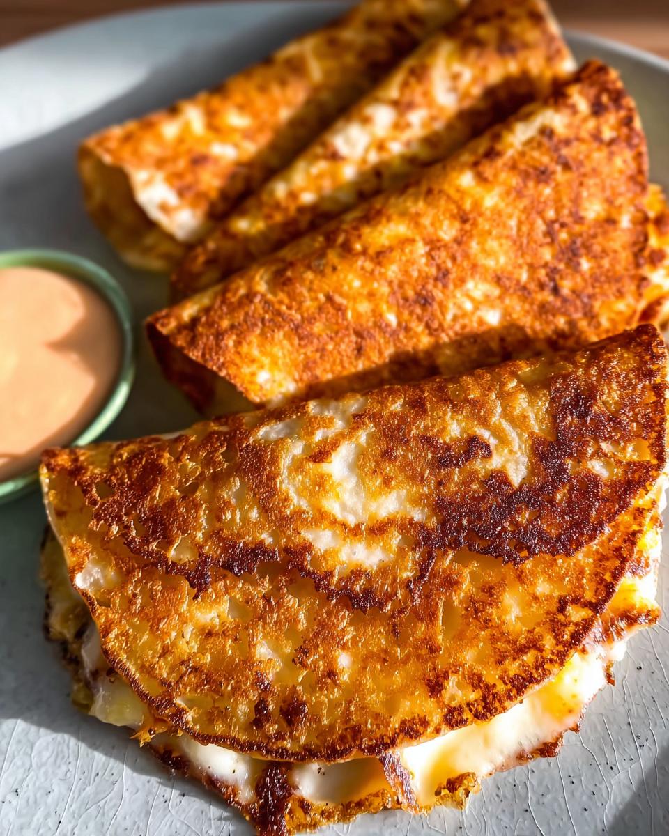 Close-up of golden-brown, crispy cheese quesadillas served with a side of dipping sauce, perfect for Restaurant-Style Taco Tuesday Recipes at Home.