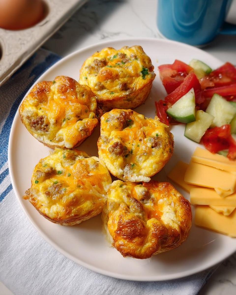 Five savory sausage and cheese egg muffins, a perfect addition to 20-Ingredient Breakfast Ideas Recipes (No Fuss).