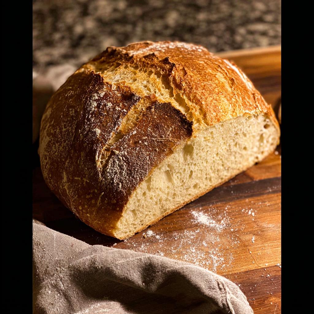 A rustic loaf of freshly baked sourdough bread, sliced in half, showcasing its airy crumb and golden crust. Part of The Only Healthy Meals Recipes Recipe You’ll Need (2025).