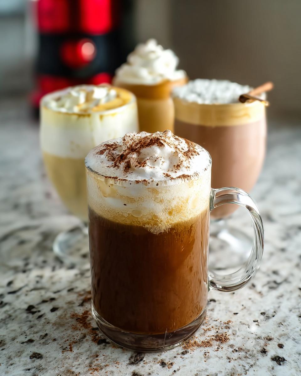 A selection of delicious Starbucks drinks recipes, including coffee, lattes, and hot chocolate, topped with whipped cream and cinnamon.