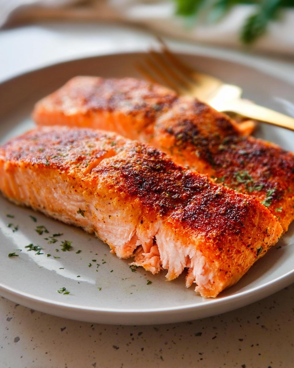 Two perfectly cooked salmon fillets seasoned and garnished with parsley, ready to be served as part of The Ultimate Salmon Recipes Guide for Beginners.