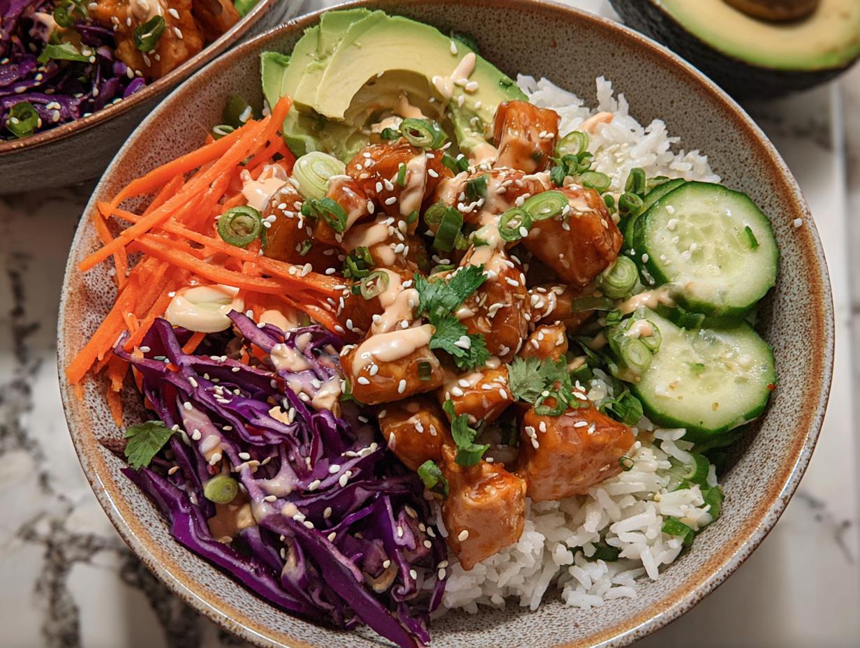 Delicious Bang Bang Chicken Bowl: 1276 Calorie Feast