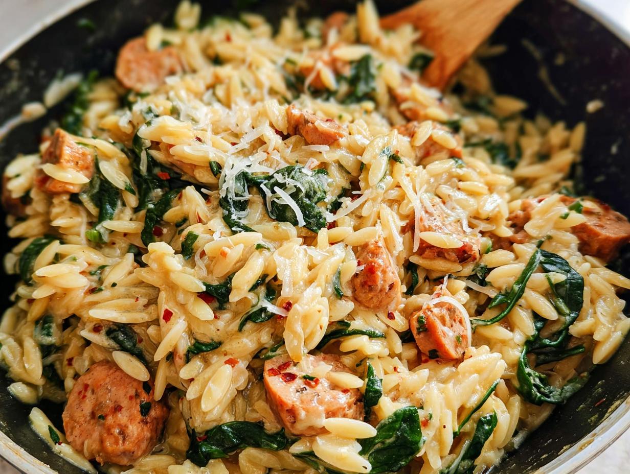 Amazing Creamy Chicken Sausage Orzo in Under 30