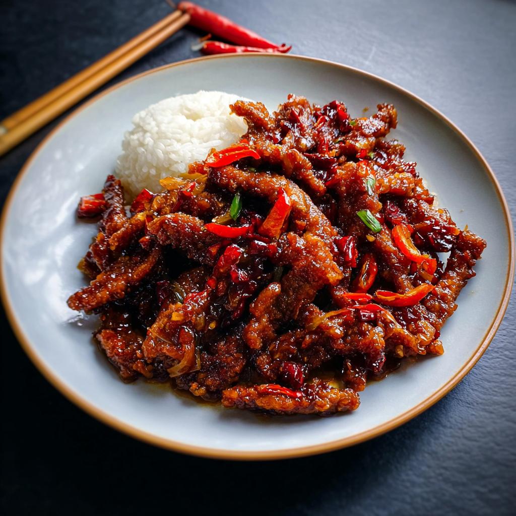 Crispy Chilli Beef Rice - Tasty