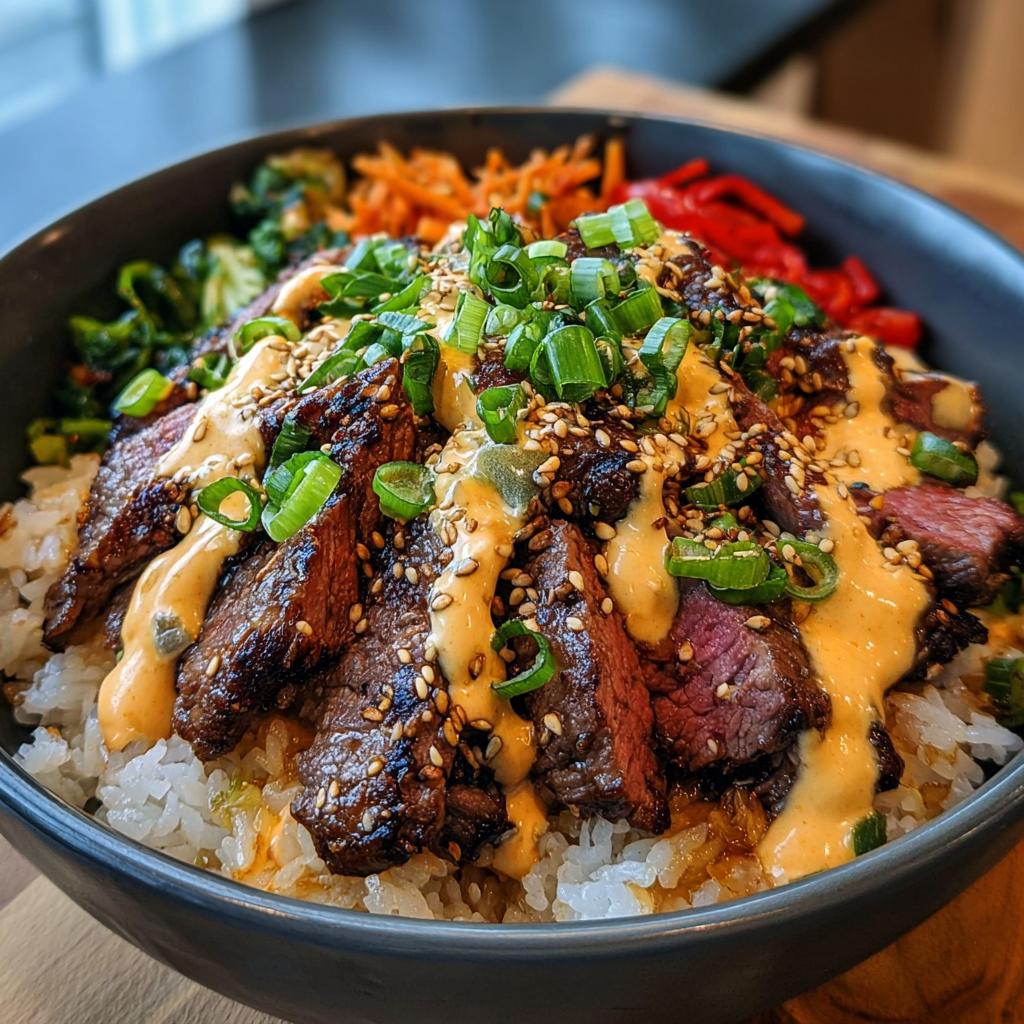 Korean BBQ Steak Rice Bowls with Spicy Cream Sauce - Tasty