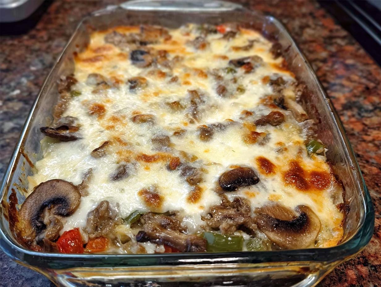 Low Carb Philly Cheesesteak Casserole - Featured
